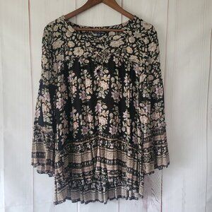 American Eagle Women’s M Long Sleeve Floral Peasant Blouse, Boho, Bell Sleeve